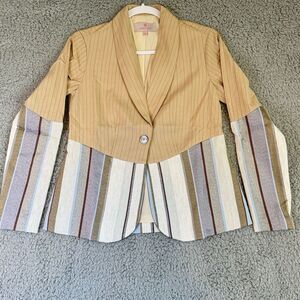 Laurie Felt Women's Beige Coordinating Stripes Long Sleeve Jacket Blazer Medium